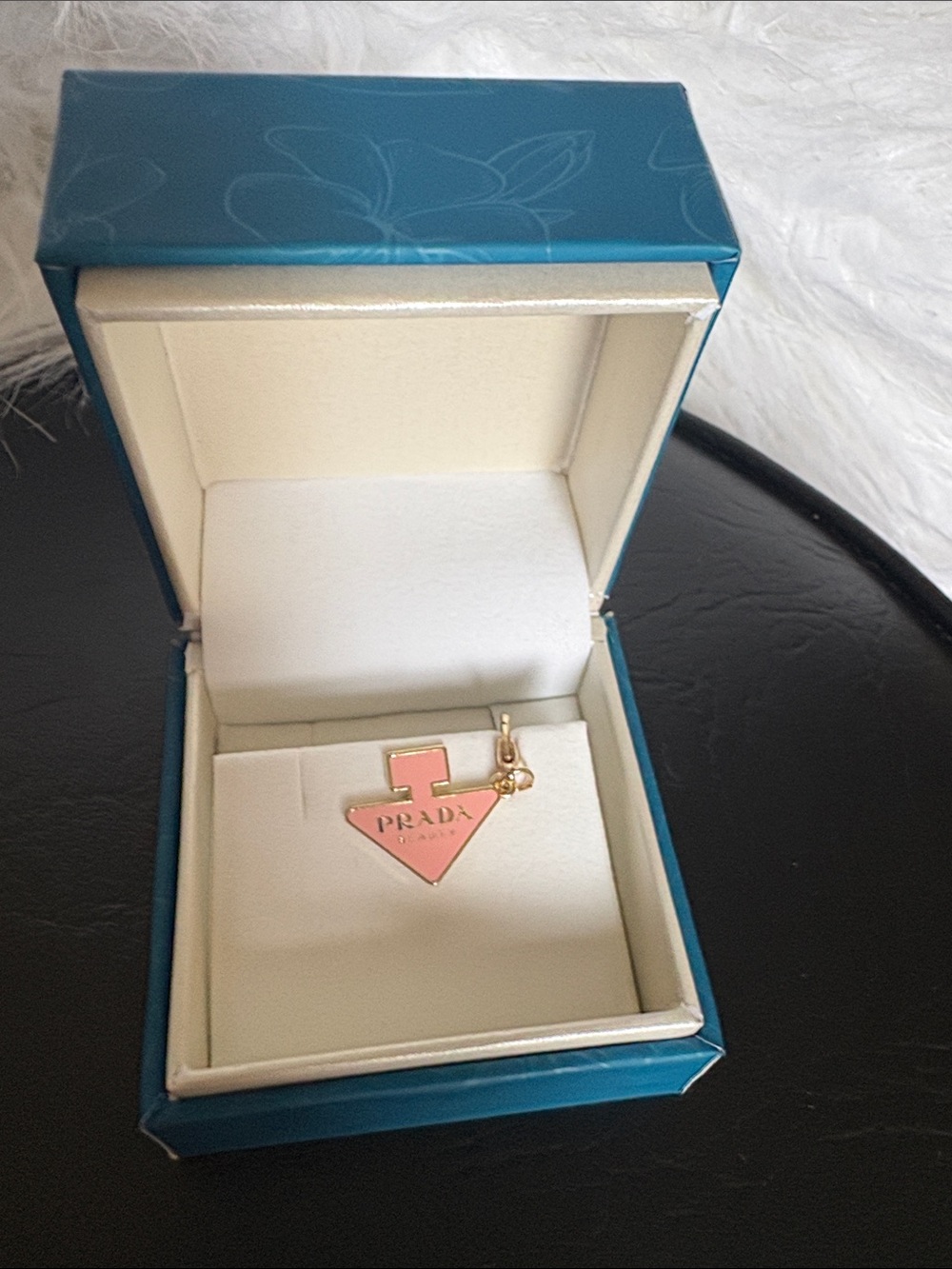 Prada Pink Enamel Triangle Logo Charm Pendant